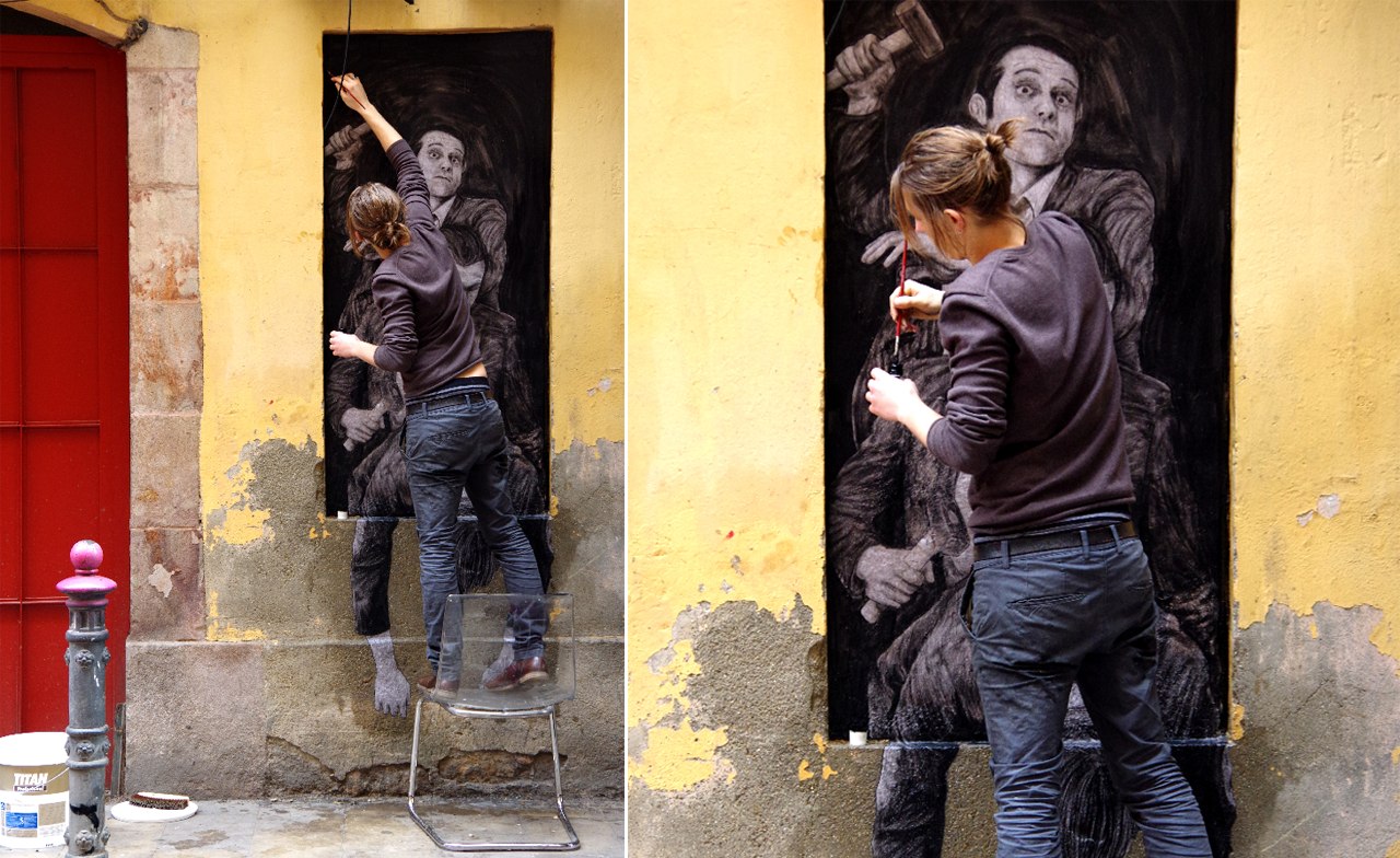 Making of Sucession, Barcelona, 2015, Courtesy of the artist and OPEN WALLS Gallery, street, facebook, paris